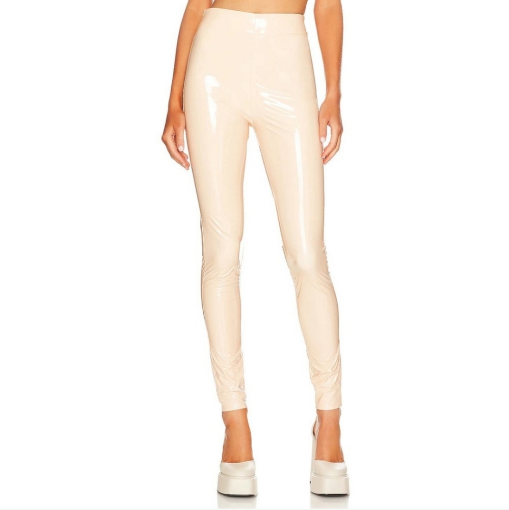 H:ours Lana Leggings Patent Faux Leather Fabric Camel Women's XXS NWT